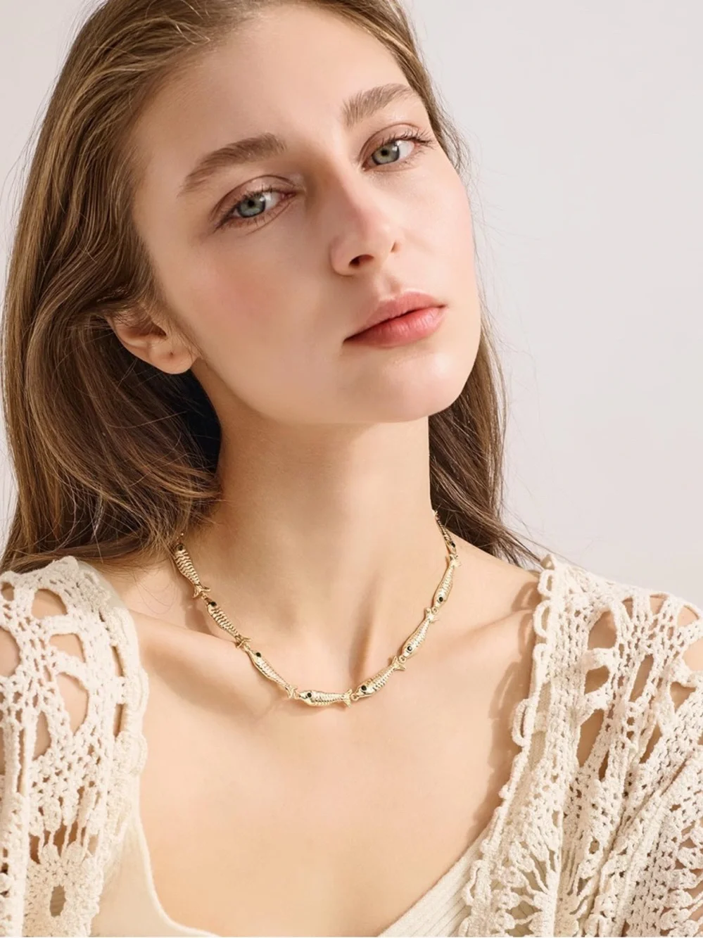 Trendy Summer Gold Fish Link Necklace